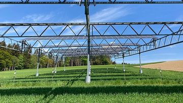 Hoch aufgeständerte Agri-PV Anlagen können Pflanzen vor Extrem-Wettern schützen. Bild: Universität Hohenheim / Schweiger.