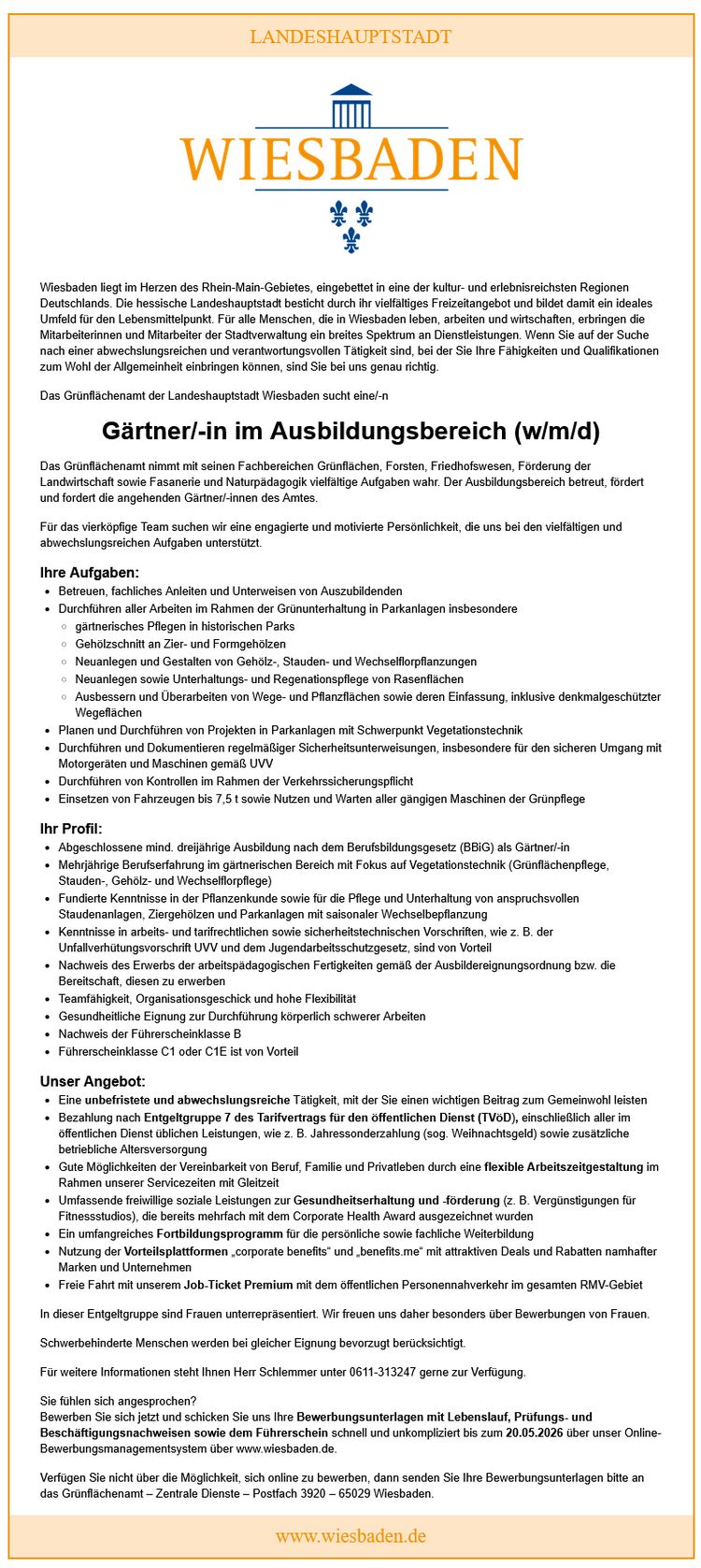 Gärtner/-in im Ausbildungsbereich (w/m/d)