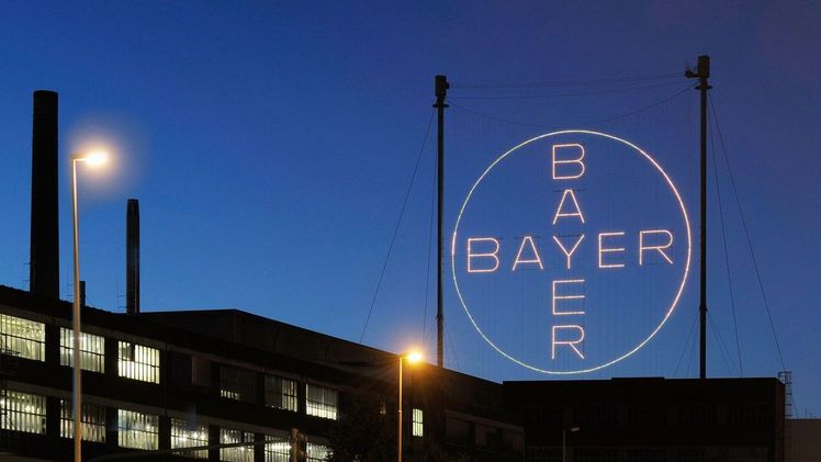 Das Bayer-Kreuz bei Nacht. Bild: Bayer AG.