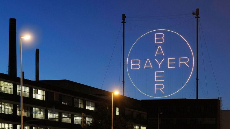 Das Bayer-Kreuz bei Nacht. Bild: Bayer AG.