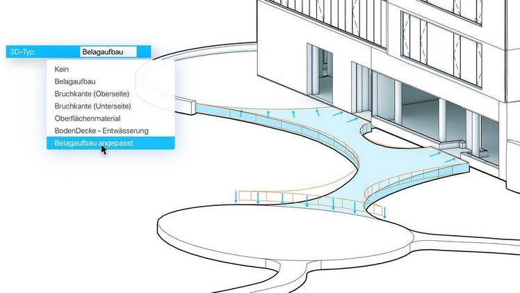 Freies Modellieren von Belag/Weg-Objekten. Bild: Vectorworks, Inc.