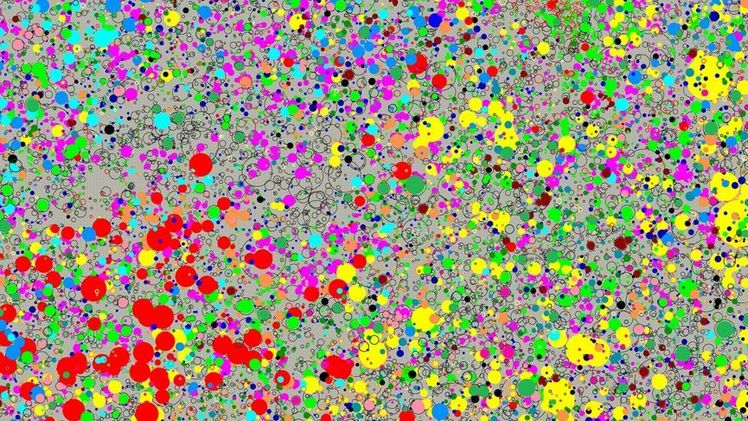 Die Abbildung zeigt die räumliche Position, die Art (Farbe) und die Größe einzelner Bäume eines 500 m × 1000 m großen Untersuchungsplots auf Barro Colorado Island (Panama), der in der Studie untersucht wurde. Bild: UFZ.