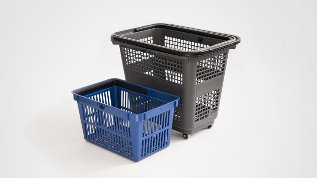 Einkaufskörbe in Lidl- und Kaufland-Filialen bestehen in Zukunft aus Post-Consumer-Rezyklat, das von der Umweltsparte PreZero verarbeitet wurde. Bild: Schwarz Gruppe.