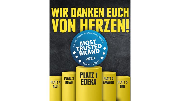 „Most Trusted Brand 2023"- Die deutschen Verbraucher:innen vertrauen EDEKA. Bild: EDEKA.