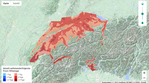 Karte Hitzetage vom 25. Juli 2019. Bild: Schweizer Hagel.