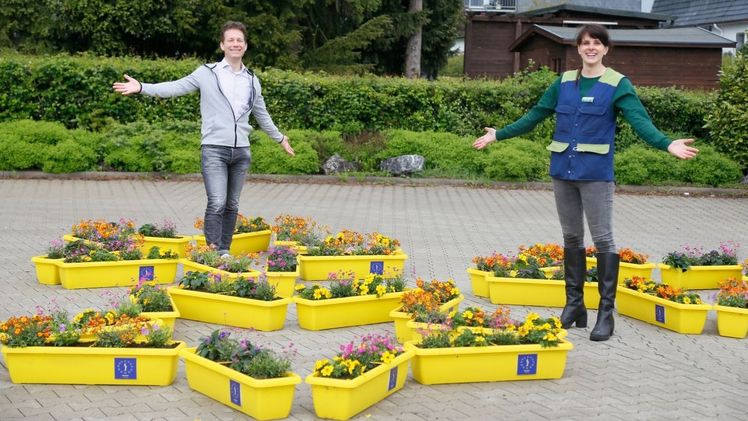 Die Bepflanzung der 220 signalgelben Blumenkästen übernimmt das Gartencenter MENCKE. Bild: PATZER ERDEN.