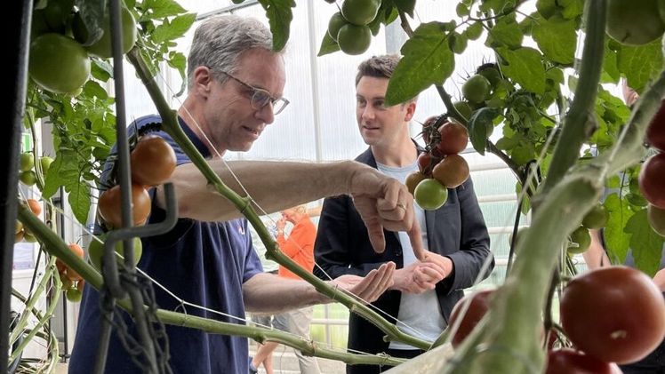 Grünen-Politiker Philipp Mathmannzu Gast bei Hubert Schräder in Greven. Bild: Landesverband Gartenbau Nordrhein-Westfalen e.V..