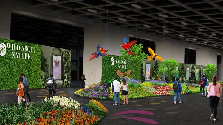 Die Blumenhalle der Internationalen Grünen Woche 2023 wird von dem "1000 gute Gründe"-Team mit gut 15.000 Frühblühern, Grünpflanzen und Gehölzen in ein großes Blumenarrangement verwandelt. Bild: "1000 gute Gründe". Die Blumenhalle der Internationalen Grünen Woche 2023 wird von dem "1000 gute Gründe"-Team mit gut 15.000 Frühblühern, Grünpflanzen und Gehölzen in ein großes Blumenarrangement verwandelt. Bild: "1000 gute Gründe".