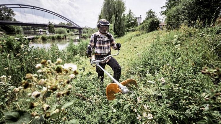 Der leistungsstarke Akku-Freischneider FSA 250 mit Zweihandgriff ist dank seines geringen Gewichts und der hervorragenden Balance ideal für das Mähen auch von hohem Gras und Gestrüpp. Bild: STIHL.