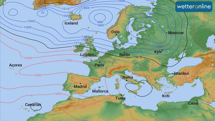 Die aktuelle Wetterkarte. Grafik: WetterOnline.