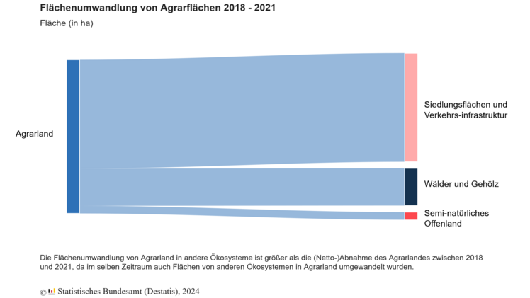 Flächenumwandlung von Agrarflächen 2018 - 2021. Grafik: destatis.