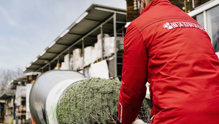 Ab diesem Jahr nutzt BAUHAUS flächendeckend zur Einnetzung der Weihnachtsbäume biologisch abbaubare Vacu Bio-Netze aus Cellulose. Bild: BAUHAUS.