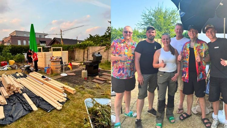 Das Livestream-Projekt „Unser Schrebergarten 2026“ entstand gemeinsam mit dem hagebaumarkt Frieling, dem Marketing-Team aus der hagebau Zentrale sowie den Content Creatorn Max Schradin (3.v.r.) und Zarbex (2.v.r.). Bild: hagebau.