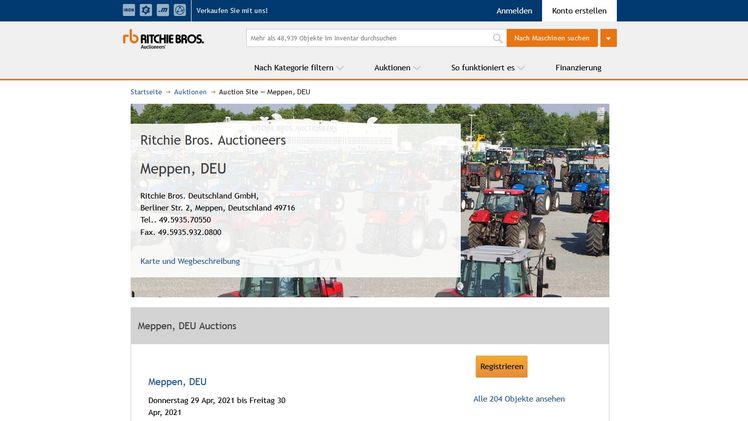 Die nächste Online-Zeitauktion findet am 29. und 30. April vom Standort Meppen sowie den zusätzlichen Maschinenstandorten in Engelsdorf bei Leipzig und Bühl (Baden) aus statt. 