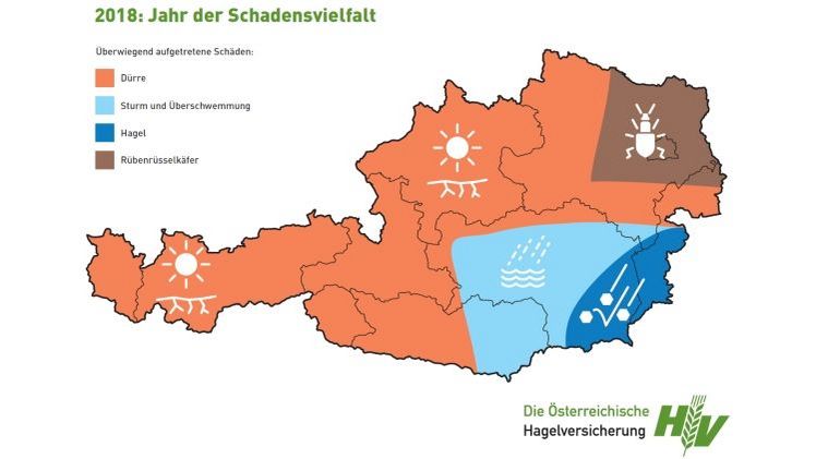 2018: Jahr der Superlative – Vom Regen in die Dürre. Grafik: Österreichische Hagelversicherung. 