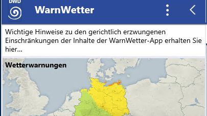 Landgericht Bonn untersagt DWD kostenfreie Abgabe der WarnWetter-App. Bild: DWD.