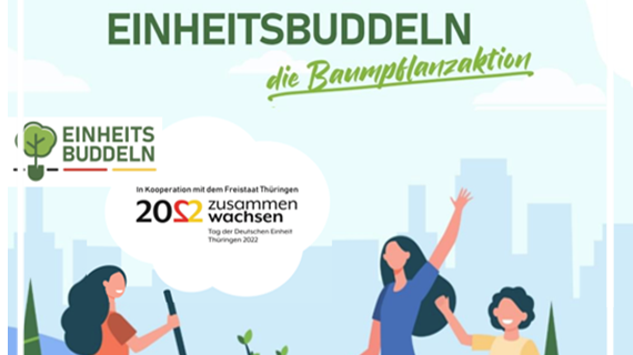 Baumpflanzaktion #Einheitsbuddeln2022 rund um den Tag der Deutschen Einheit unter dem Motto #zusammenwachsen. Bild: FGL Hessen-Thüringen.