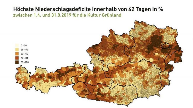 Niederschlagsdefizite in Österreich. Grafik: Österreichische Hagelversicherung.