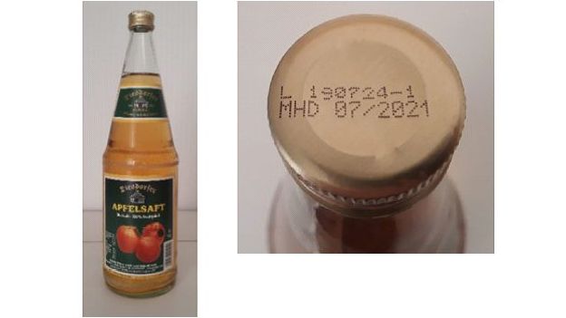 Die Diesdorfer Süßmost-, Weinkelterei & Edeldestille GmbH ruft aus Gründen des Verbraucherschutzes das Produkt Diesdorfer Apfelsaft klar in der 1,0 Liter Flasche MHD 07/2021 Chargennummer L190724-1 zurück.