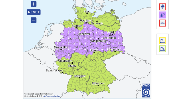 Hitzewarnsystem des Deutschen Wetterdienst seit 2005 erfolgreich im Einsatz. Bild: DWD.