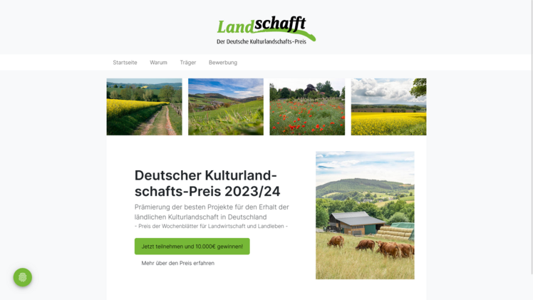Website des Deutscher Kulturland­schafts-Preis 2023/24. Screenshot: GABOT.