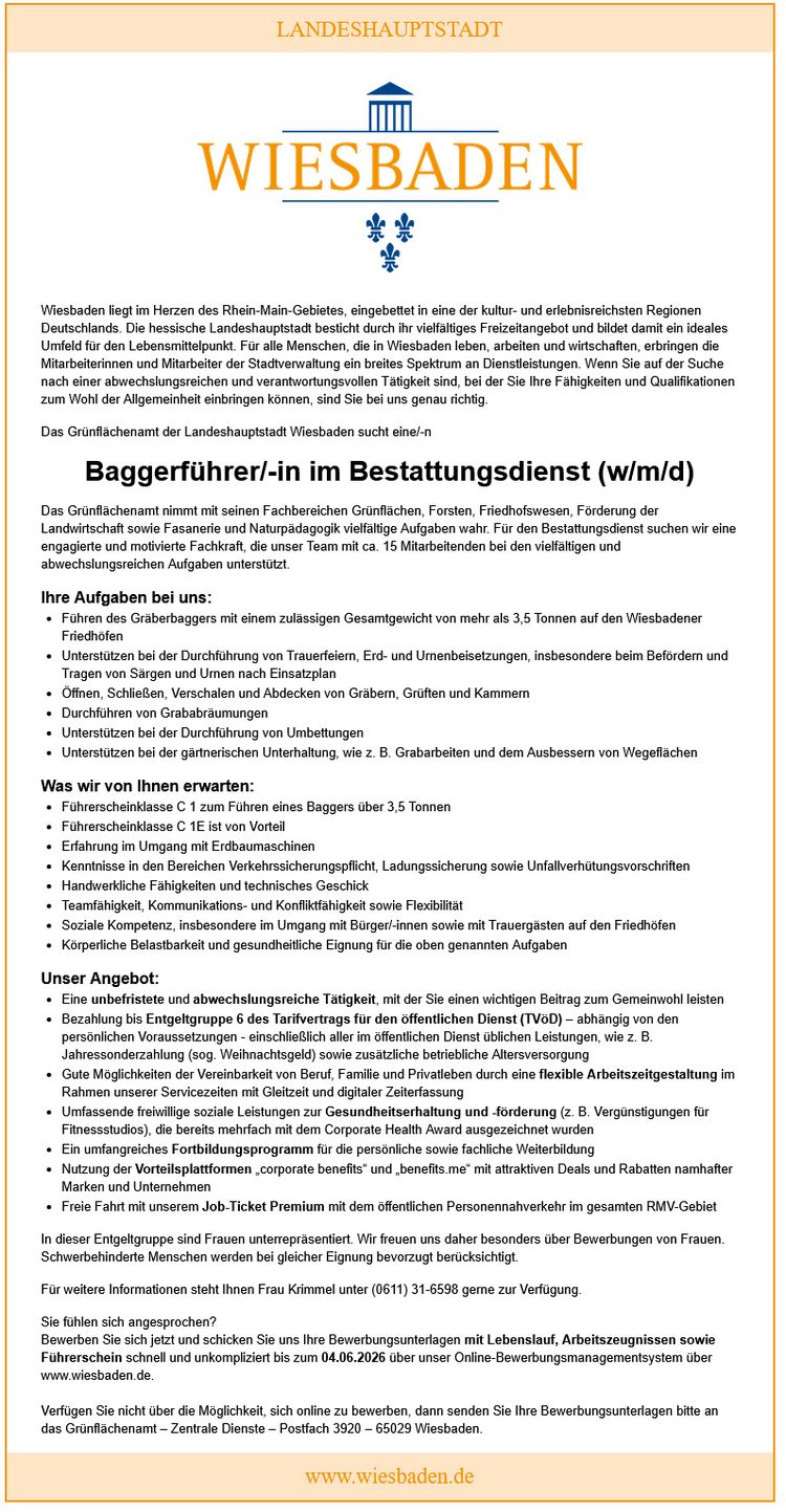 Baggerführer/-in im Bestattungsdienst (w/m/d)