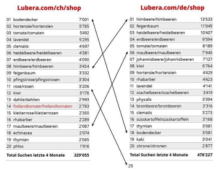 Top-Suchbegriffe auf lubera.com. Grafik: Lubera.