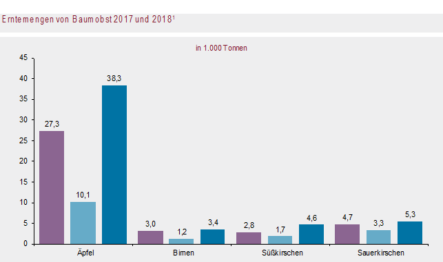 Erntemengen von Baumobst 2017/2018. Grafik: Statistisches Landesamt Rheinland-Pfalz.