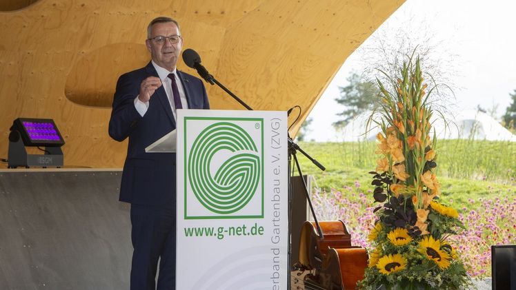 Jürgen Mertz bei der Festveranstaltung des Deutschen Gartenbautages 2019 auf der BUGA Heilbronn. Bild: ZVG/ Batriks Film Fotografie. 