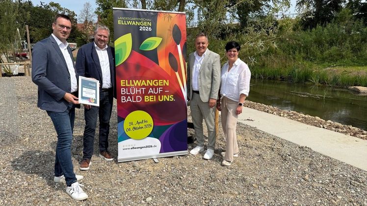 Freuen sich über die Partnerschaft zwischen EnBW ODR und LGS (von links): Oberbürgermeister Michael Dambacher, LGS-Geschäftsführer Stefan Powolny, ODR-Vorstand Sebastian Maier und ODR-Pressesprecherin Nicole Fritz. Bild: LGS.
