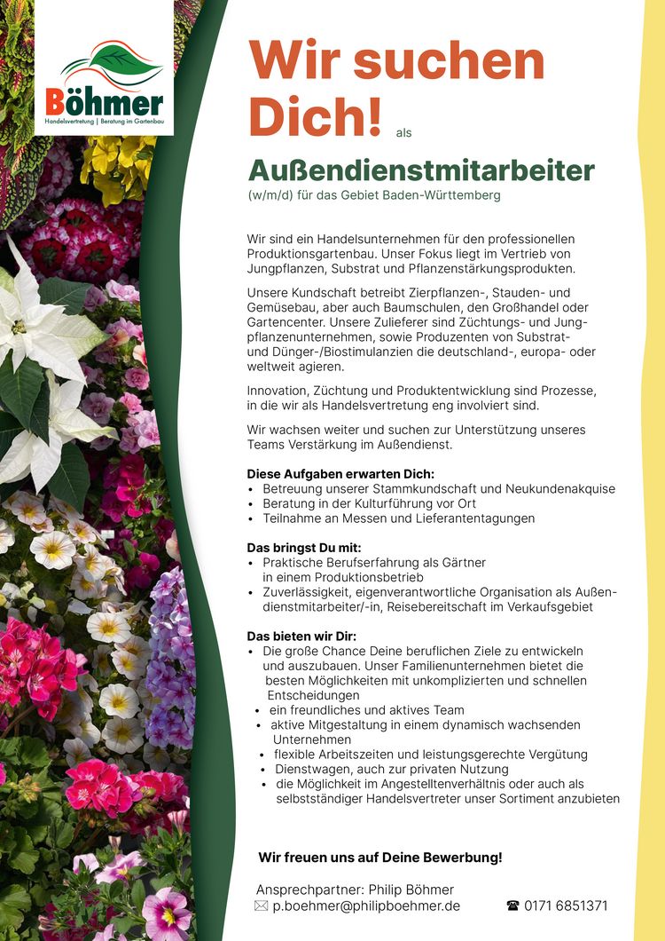 Außendienstmitarbeiter (w/m/d) für das Gebiet Baden-Württemberg