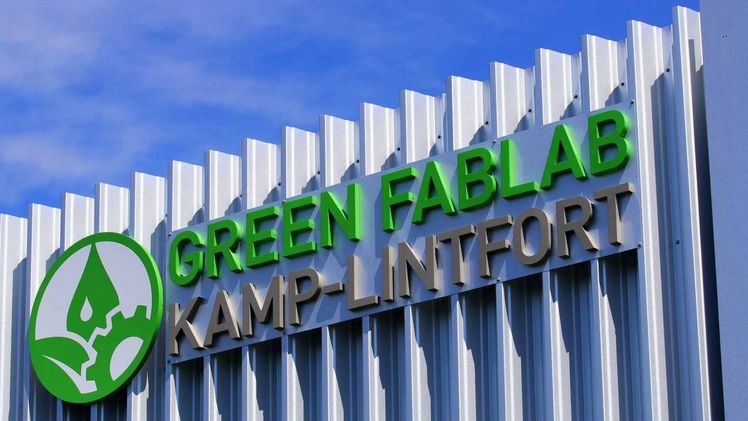 Das Green FabLab auf der Landesgartenschau. Das Gebäude befindet sich im nördlichen Teil des Zechenparks. Foto: Stefan Büschken.