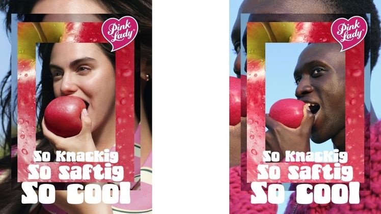 "So knackig, so saftig, so cool" - Pink Lady macht den Apfel zum Lifestyle-Statement. Bild: Pink Lady, © Charlotte Abramow.