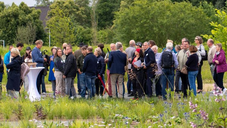 Die gärtnerisch spannende Gestaltung des Jubiläumsbeetes zog die über 100 Gäste des Jubiläums auf die Fläche der künftigen IGA in Dortmund. Foto: BdS.