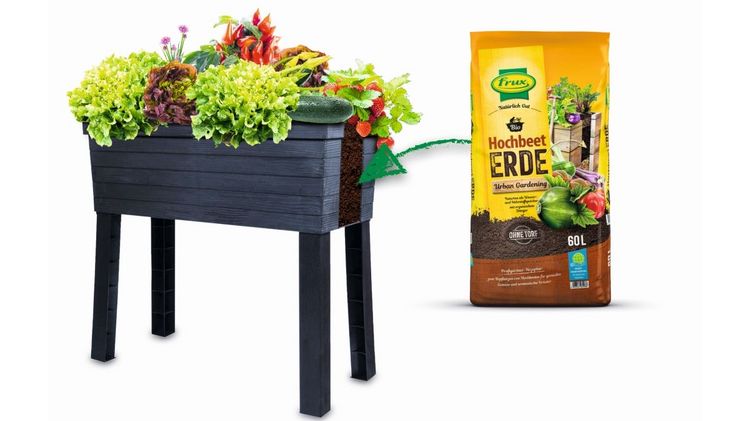 Erden und Materialien von frux zur Befüllung von Hochbeeten. Bild: frux.