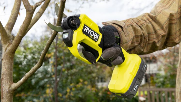 Die Akku-Gartenschere mit kräftigen Bypass-Klingen erleichtert viele Arbeiten und macht sie für den Anwender komfortabler. Bild: Ryobi.