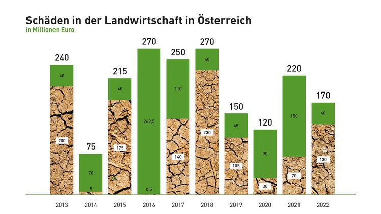 Schäden in der Landwirtschaft in Österreich 2013 bis 2022. Grafik: hagel.at.