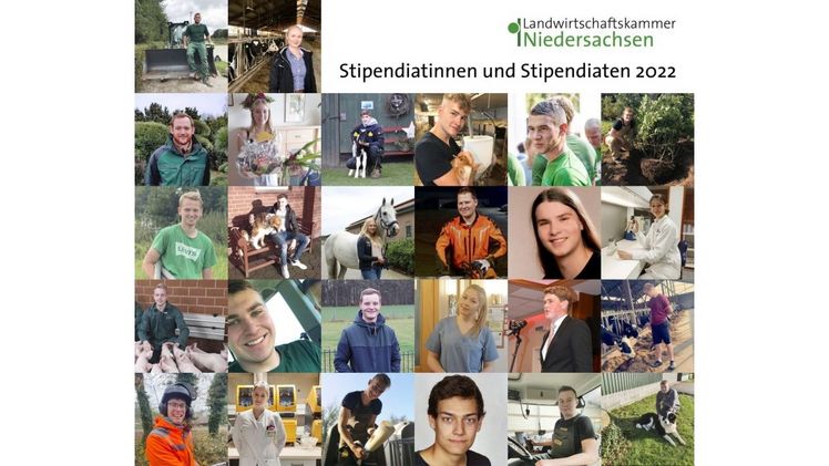 Die Collage zeigt 26 der insgesamt 30 neuen Stipendiatinnen und Stipendiaten der Landwirtschaftskammer Niedersachsen. Bild: LWK.