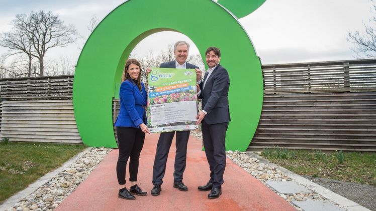 DIE GARTEN TULLN Marketing Leiterin Sandra Pfister, Landesrat Martin Eichtinger und DIE GARTEN TULLN Geschäftsführer Franz Gruber. Bild: DIE GARTEN TULLN 
