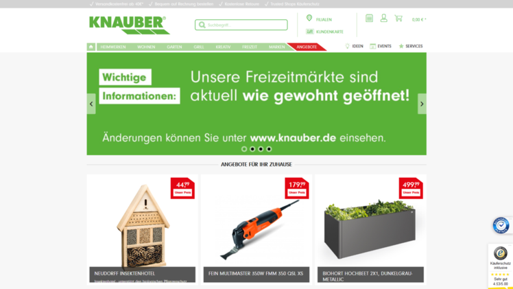 Knauber Freizeit Onlineshop. Screenshot: GABOT.