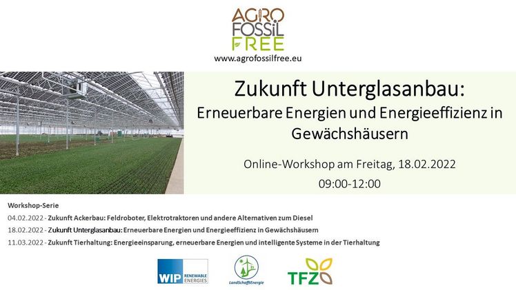 Der Workshop „Erneuerbare Energien und Energieeffizienz in Gewächshäusern“ findet am 18 Februar 2022 statt. Bild: AgroFossilFree.