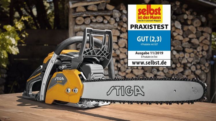  Schon 2019 wurde Stiga mit einer Auszeichnung geehrt: Die Benzin-Kettensäge Stiga SP 526 wurde vom DIY-Magazin „selbst ist der Mann“ mit „gut“ bewertet. Bild: Stiga.