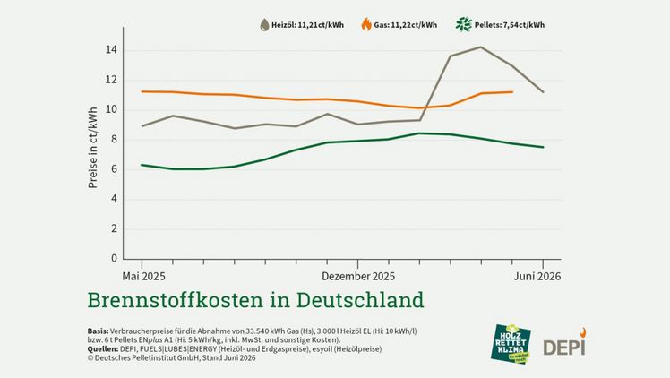 Brennstoffkosten in Deutschland. Grafik: © Deutsches Pelletinstitut.