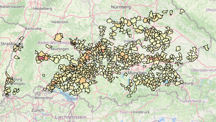 Karte: Flächendeckende Schäden 10.-14. Juli 2023. Bild: VEREINIGTE HAGEL.