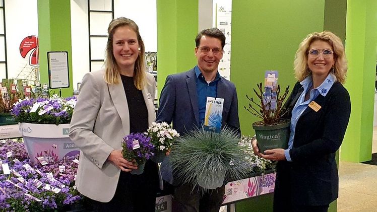 v.l.n.r.: Ellen Damen, Marketing & Kommunikation Addenda®, Martijn Vreugdenhil, Verkauf Amigra Grasses & More, Marleen van Arendonk, Marketing & Kommunikation Magical Hydrangea. Bild: Brands of Plants.