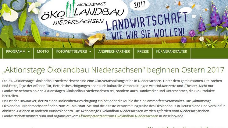 Bildschirmansicht: 21. Aktionstage Ökolandbau Niedersachsen.