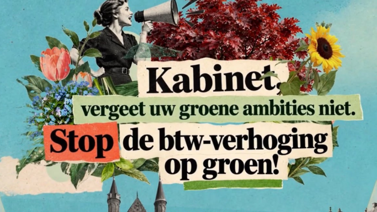Ein Ausschnitt aus dem Erklärvideo der Zierpflanzenbranche mit dem Aufruf an die Regierung, die Mehrwertsteuererhöhung zu stoppen. Bild: Royal FloraHolland.