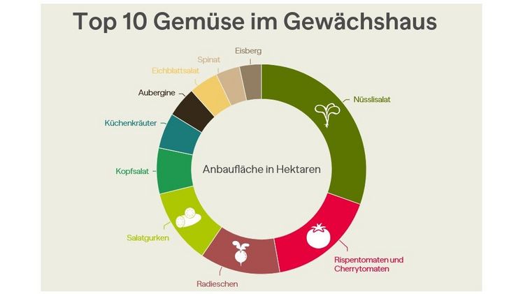 Die Top 10 Gemüse in schweizer Gewächshäusern. Grafik: LID.