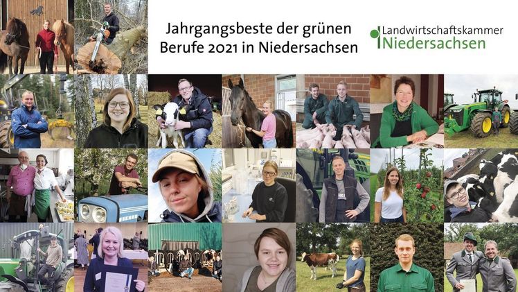 Herzlichen Glückwunsch: Das sind Niedersachsens Jahrgangsbeste 2021 in den grünen Berufen. Collage: Eilers/LWK Niedersachsen.