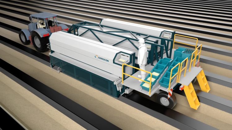 Cerescon präsentiert erstmals auf der expoSE eine selektive Spargelerntemaschine für parallele Ernte auf drei Reihen. 